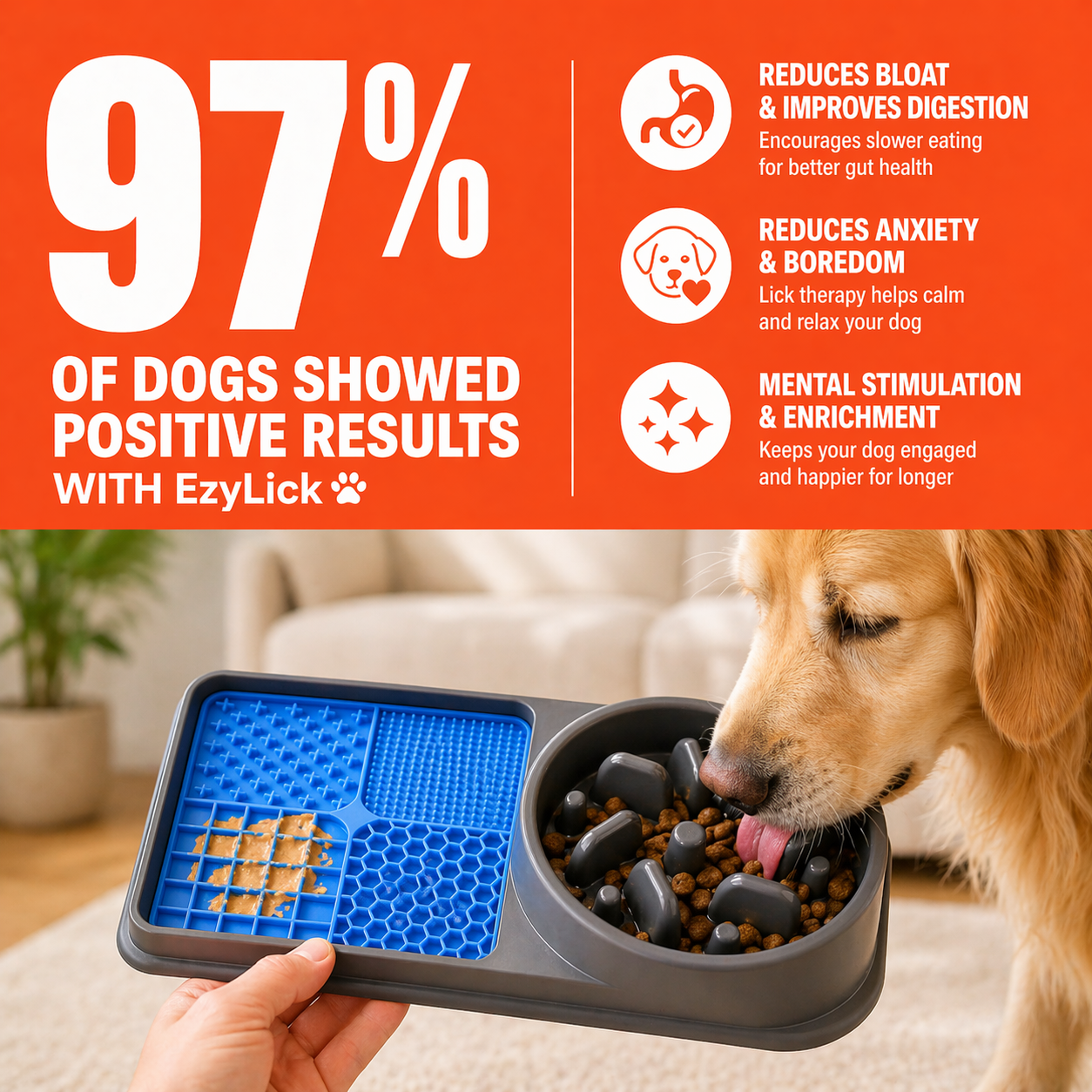 EzyLick Slow Feeder & Lick Mat – Calm Feeding, No More Fast Eating